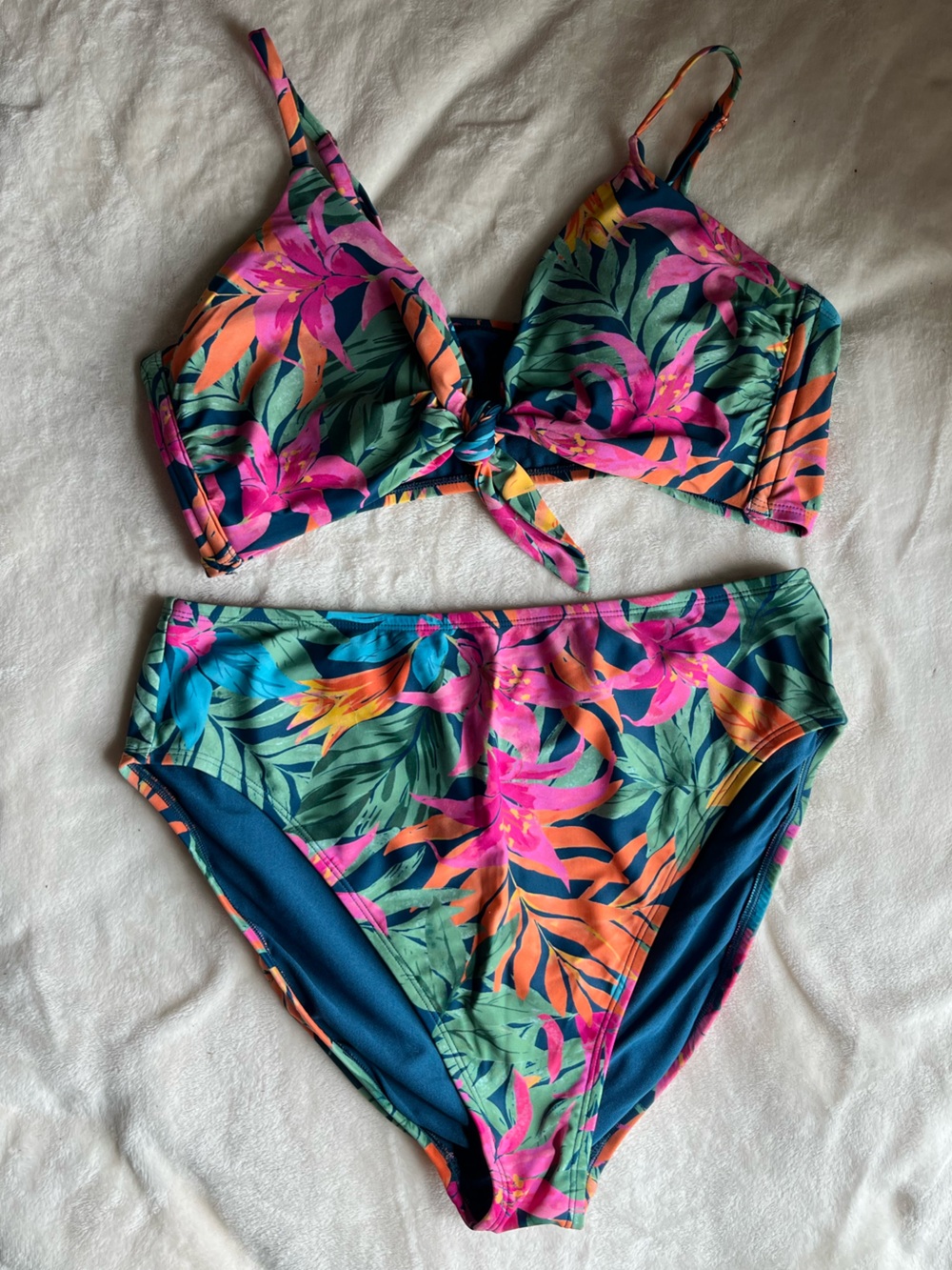 Shade & Shore Tropical Floral Bikini Set - Pink, Teal & Orange